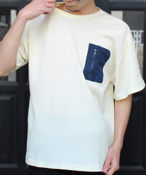 SHI-JYOMAN（シジョマン）の「ZIPポケットワッフル半袖BIGTシャツ（Tシャツ/カットソー・メンズ・ブラック/カーキ/ベージュ/アイボリー・M/XL/L/XXL）」の21枚目の写真