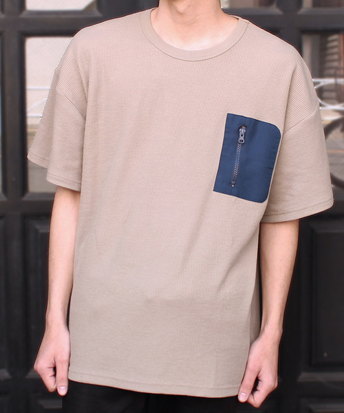 SHI-JYOMAN（シジョマン）の「ZIPポケットワッフル半袖BIGTシャツ（Tシャツ/カットソー・メンズ・ブラック/カーキ/ベージュ/アイボリー・M/XL/L/XXL）」の22枚目の写真