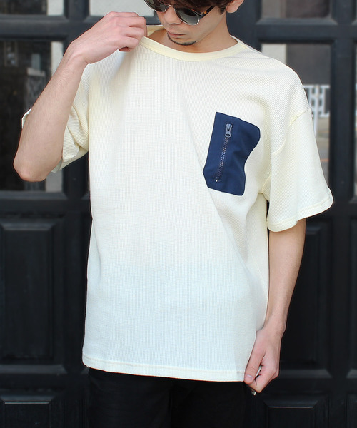 SHI-JYOMAN（シジョマン）の「ZIPポケットワッフル半袖BIGTシャツ（Tシャツ/カットソー・メンズ・ブラック/カーキ/ベージュ/アイボリー・M/XL/L/XXL）」の17枚目の写真