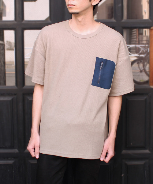 SHI-JYOMAN（シジョマン）の「ZIPポケットワッフル半袖BIGTシャツ（Tシャツ/カットソー・メンズ・ブラック/カーキ/ベージュ/アイボリー・M/XL/L/XXL）」の18枚目の写真