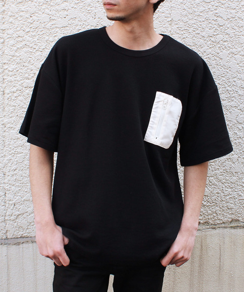 SHI-JYOMAN（シジョマン）の「ZIPポケットワッフル半袖BIGTシャツ（Tシャツ/カットソー・メンズ・ブラック/カーキ/ベージュ/アイボリー・M/XL/L/XXL）」の19枚目の写真