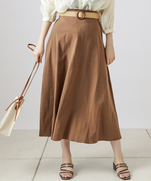 natural couture（ナチュラルクチュール）の「ラフィアベルト付きフレアスカート（スカート・レディース・ライトベージュ/イエロー/ブラウン/ブラック・FREE）」の3枚目の写真