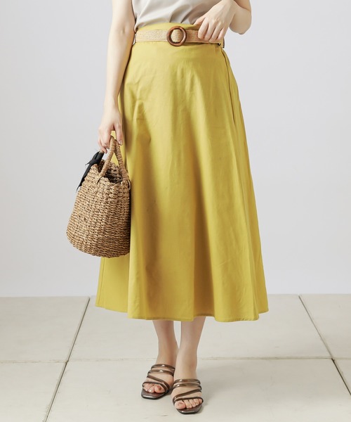 natural couture（ナチュラルクチュール）の「ラフィアベルト付きフレアスカート（スカート・レディース・ライトベージュ/イエロー/ブラウン/ブラック・FREE）」の4枚目の写真