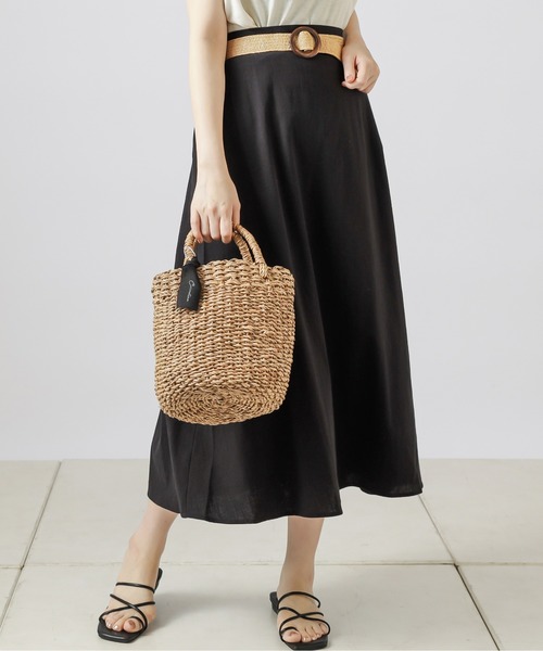 natural couture（ナチュラルクチュール）の「ラフィアベルト付きフレアスカート（スカート・レディース・ライトベージュ/イエロー/ブラウン/ブラック・FREE）」の2枚目の写真