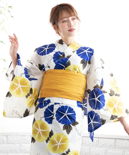 KYOETSU（キョウエツ）の「1人で簡単着付け ワンピース 浴衣 2点セット A ( ワンピース浴衣 + 帯 )（浴衣・レディース・ホワイト系その他/グリーン系その他/ブルー系その他/パープル系その他/イエロー系その他/ホワイト系その他2/ホワイト系その他3/ホワイト系その他4/グリーン系その他2/ブルー系その他2/パープル系その他2/パープル系その他3/その他5/その他1/その他2/その他3/その他4/その他6/その他7/その他8/その他16/その他10/その他11/その他12/その他13/その他14/その他15/その他9・ﾌﾘｰ(L)/TL/S/フリー）」の2枚目の写真