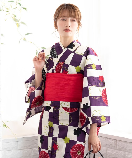 KYOETSU（キョウエツ）の「1人で簡単着付け ワンピース 浴衣 2点セット A ( ワンピース浴衣 + 帯 )（浴衣・レディース・ホワイト系その他/グリーン系その他/ブルー系その他/パープル系その他/イエロー系その他/ホワイト系その他2/ホワイト系その他3/ホワイト系その他4/グリーン系その他2/ブルー系その他2/パープル系その他2/パープル系その他3/その他5/その他1/その他2/その他3/その他4/その他6/その他7/その他8/その他16/その他10/その他11/その他12/その他13/その他14/その他15/その他9・ﾌﾘｰ(L)/TL/S/フリー）」の10枚目の写真