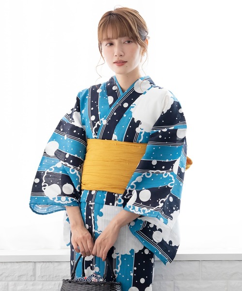 KYOETSU（キョウエツ）の「1人で簡単着付け ワンピース 浴衣 2点セット A ( ワンピース浴衣 + 帯 )（浴衣・レディース・ホワイト系その他/グリーン系その他/ブルー系その他/パープル系その他/イエロー系その他/ホワイト系その他2/ホワイト系その他3/ホワイト系その他4/グリーン系その他2/ブルー系その他2/パープル系その他2/パープル系その他3/その他5/その他1/その他2/その他3/その他4/その他6/その他7/その他8/その他16/その他10/その他11/その他12/その他13/その他14/その他15/その他9・ﾌﾘｰ(L)/TL/S/フリー）」の9枚目の写真