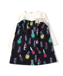 trois lapins kp（トロワラパンケーピー）の「troislapins（トロワラパン）ミニ裏毛×シャツコールコスメ柄プリントワンピース(140-150㎝)（ワンピース・キッズ）」