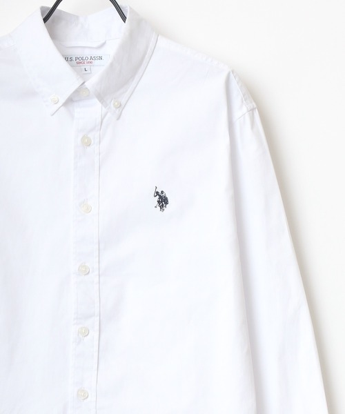 U.S. POLO ASSN.（ユーエスポロアッスン）の「U.S. POLO ASSN./ユーエスポロアッスン 別注 ツイル 無地 ストライプ ロゴ ワンポイント刺繍 ボタンダウンシャツ/レディース メンズ（シャツ/ブラウス・メンズ・ホワイト/ブラック/ベージュ/ネイビー/ホワイト系その他/ブルー系その他/ブルー系その他2/ブルー系その他3・LL/M/L）」の20枚目の写真