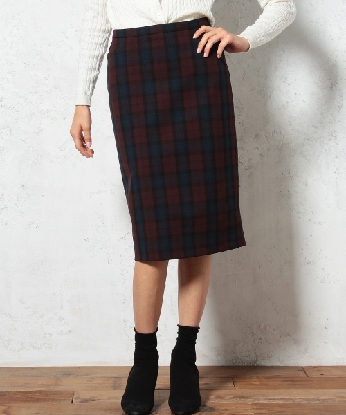 green label relaxing（グリーンレーベルリラクシング）の「GＯ P/R/PU2WAY CHK タイトスカート ◆（スカート・レディース・レッド/ケリー・40/38）」の3枚目の写真