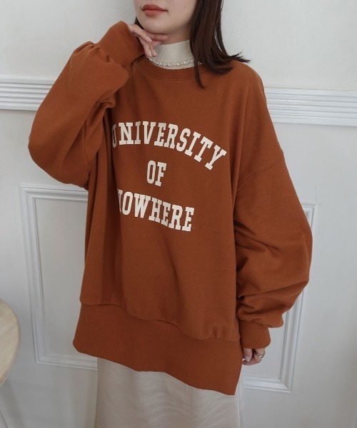 【美品】 ジャーナルスタンダード 製品染めカレッジスリットスウェット ビッグスウェット レディース トップス カレッジロゴ サイド