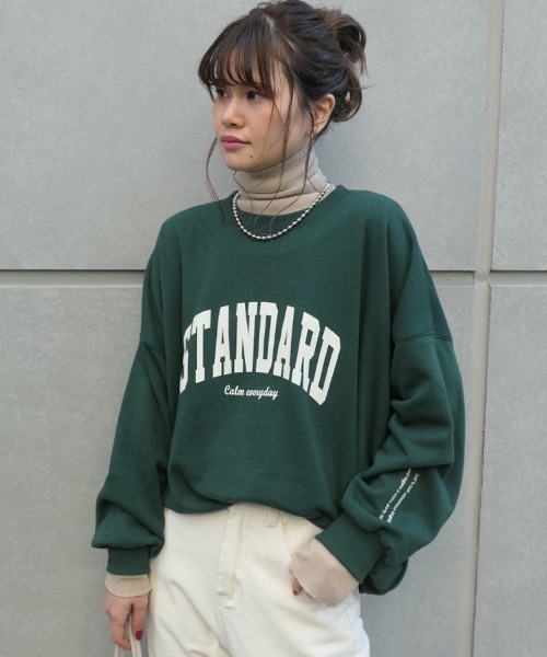 CORNERS(コーナーズ)の「サイドスリットビッグカレッジスウェット(スウェット・レディース・オートミール/ベージュ系その他/グリーン系その他/ブルー系その他/スミクロ/グリーン/ネイビー/杢グレー/ブラック/ライトグレー/ブルー/グレー/オレンジ/ピンク/ターコイズブルー/ダークグリーン/ブラウン・FREE)」の10枚目の写真