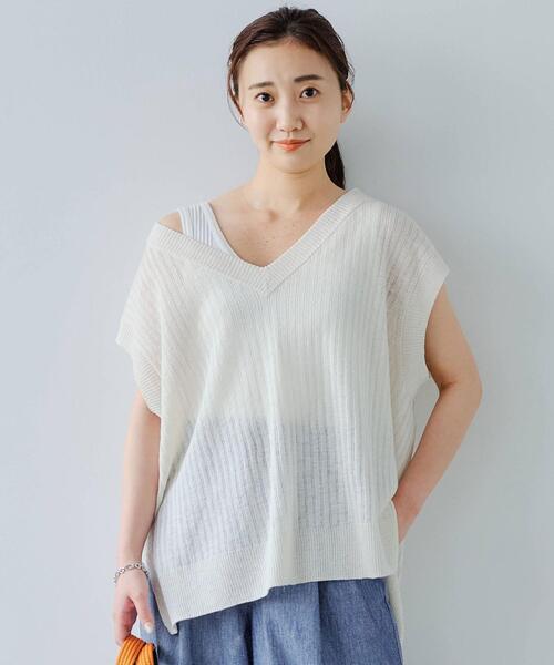 green label relaxing（グリーンレーベルリラクシング）の「[ 手洗い可能 ] CFC L タック リブ Vネック プルオーバー ニット（ニット/セーター・レディース・ブラック/ベージュ/ナチュラル/ケリー・FREE）」の3枚目の写真