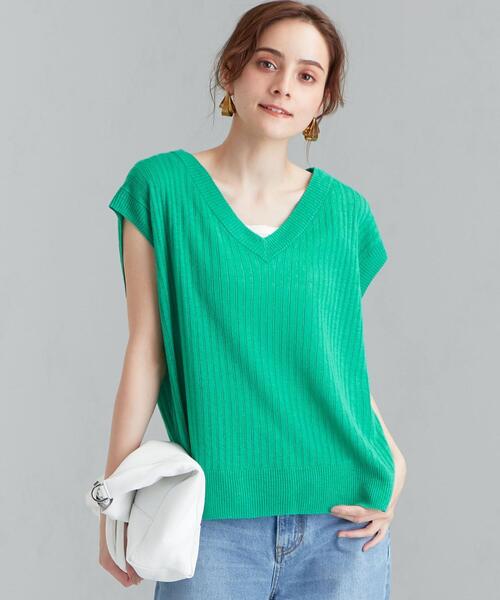 green label relaxing（グリーンレーベルリラクシング）の「[ 手洗い可能 ] CFC L タック リブ Vネック プルオーバー ニット（ニット/セーター・レディース・ブラック/ベージュ/ナチュラル/ケリー・FREE）」の4枚目の写真