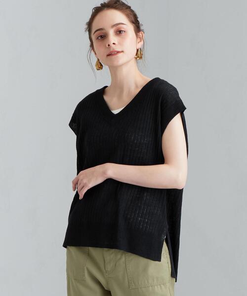 green label relaxing（グリーンレーベルリラクシング）の「[ 手洗い可能 ] CFC L タック リブ Vネック プルオーバー ニット（ニット/セーター・レディース・ブラック/ベージュ/ナチュラル/ケリー・FREE）」の2枚目の写真