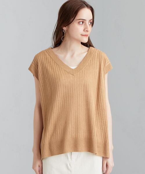 green label relaxing（グリーンレーベルリラクシング）の「[ 手洗い可能 ] CFC L タック リブ Vネック プルオーバー ニット（ニット/セーター・レディース・ブラック/ベージュ/ナチュラル/ケリー・FREE）」の5枚目の写真