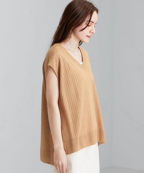 green label relaxing（グリーンレーベルリラクシング）の「[ 手洗い可能 ] CFC L タック リブ Vネック プルオーバー ニット（ニット/セーター・レディース・ブラック/ベージュ/ナチュラル/ケリー・FREE）」の6枚目の写真