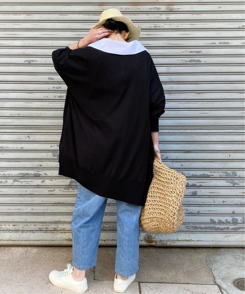 journal standard luxe / ジャーナルスタンダードラックス | 2021SS | SUVINガスコットン テンジク Vネック Big カーディガン | F | ブラック | レディース JOURNAL STANDARD LUXE（ジャーナルスタンダード ラックス）の