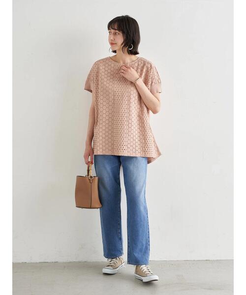 earth music&ecology（アースミュージックアンドエコロジー）の「フロントアイレットレースカットソー ＊（Tシャツ/カットソー・レディース・ネイビー/オフホワイト/イエロー/ミント/ピンクベージュ・FREE）」の8枚目の写真