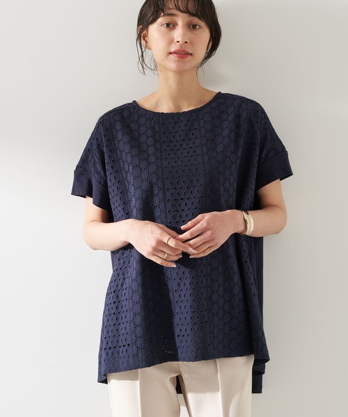 earth music&ecology（アースミュージックアンドエコロジー）の「フロントアイレットレースカットソー ＊（Tシャツ/カットソー・レディース・ネイビー/オフホワイト/イエロー/ミント/ピンクベージュ・FREE）」の3枚目の写真