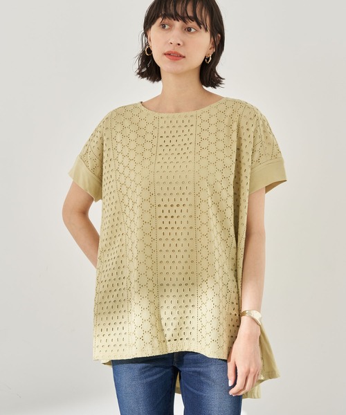 earth music&ecology（アースミュージックアンドエコロジー）の「フロントアイレットレースカットソー ＊（Tシャツ/カットソー・レディース・ネイビー/オフホワイト/イエロー/ミント/ピンクベージュ・FREE）」の4枚目の写真