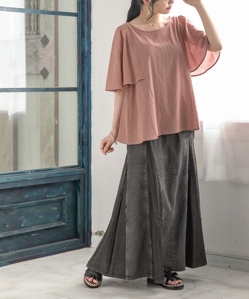 osharewalker（オシャレウォーカー）の「【廃盤】『パネル切替デニムフレアスカート』（デニムスカート・レディース・ブルー/ブラック・FREE）」の5枚目の写真