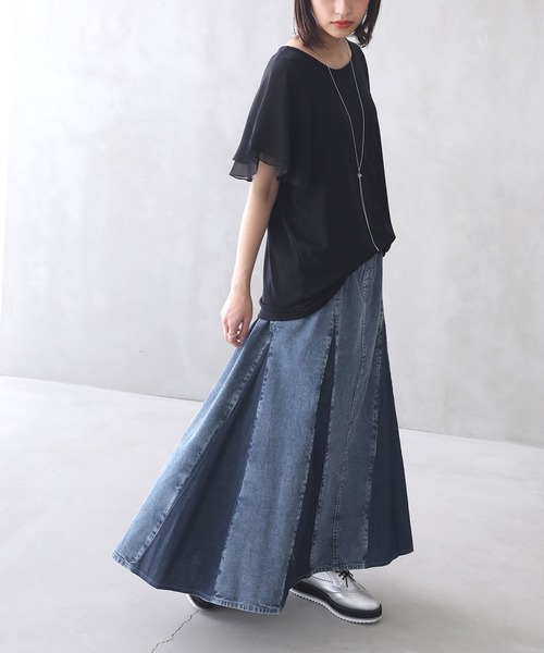 osharewalker（オシャレウォーカー）の「【廃盤】『パネル切替デニムフレアスカート』（デニムスカート・レディース・ブルー/ブラック・FREE）」の8枚目の写真