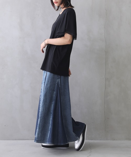 osharewalker（オシャレウォーカー）の「【廃盤】『パネル切替デニムフレアスカート』（デニムスカート・レディース・ブルー/ブラック・FREE）」の10枚目の写真