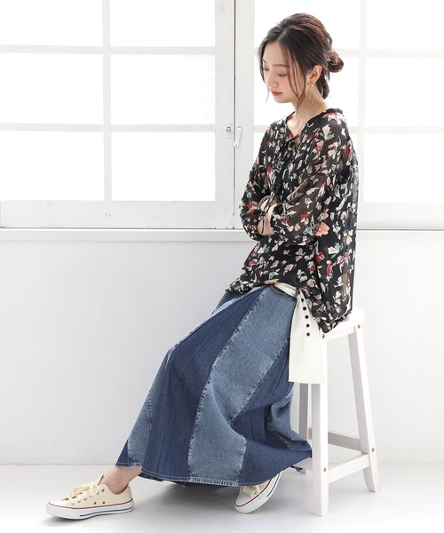 osharewalker（オシャレウォーカー）の「【廃盤】『パネル切替デニムフレアスカート』（デニムスカート・レディース・ブルー/ブラック・FREE）」の12枚目の写真