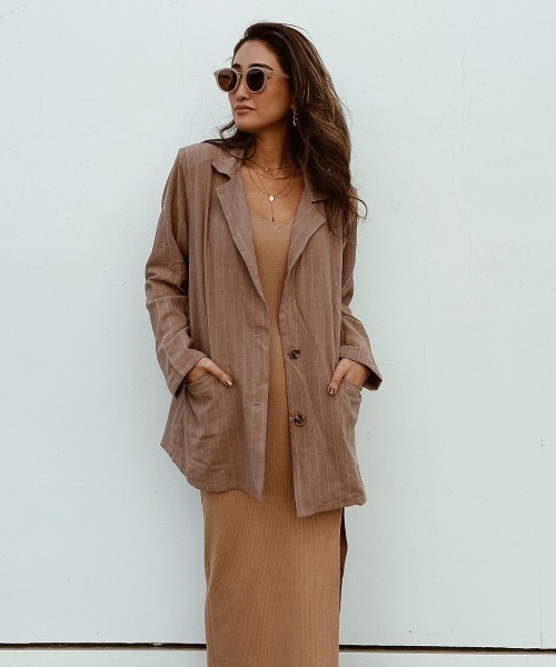 esutoreja(エストレジャ)の「ストライプジャケット(テーラードジャケット・レディース・ブラウン/オフホワイト・FREE)」の4枚目の写真