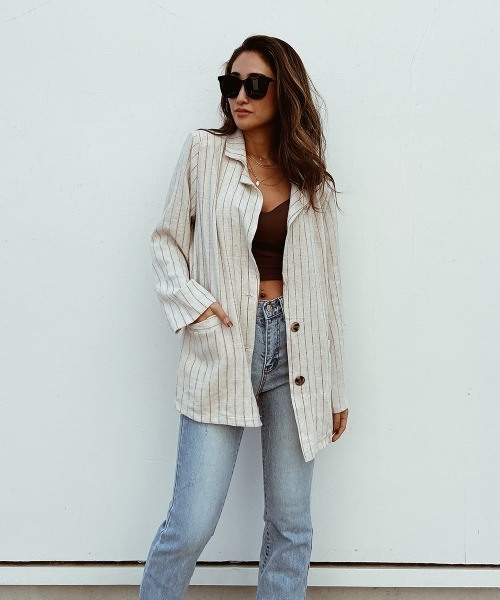 esutoreja(エストレジャ)の「ストライプジャケット(テーラードジャケット・レディース・ブラウン/オフホワイト・FREE)」の9枚目の写真