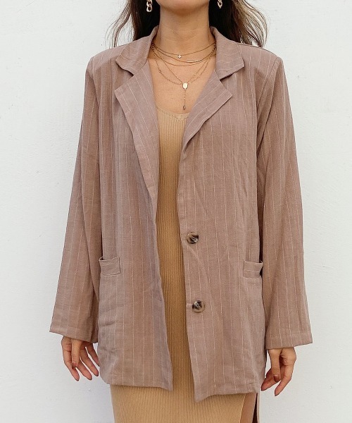 esutoreja(エストレジャ)の「ストライプジャケット(テーラードジャケット・レディース・ブラウン/オフホワイト・FREE)」の15枚目の写真