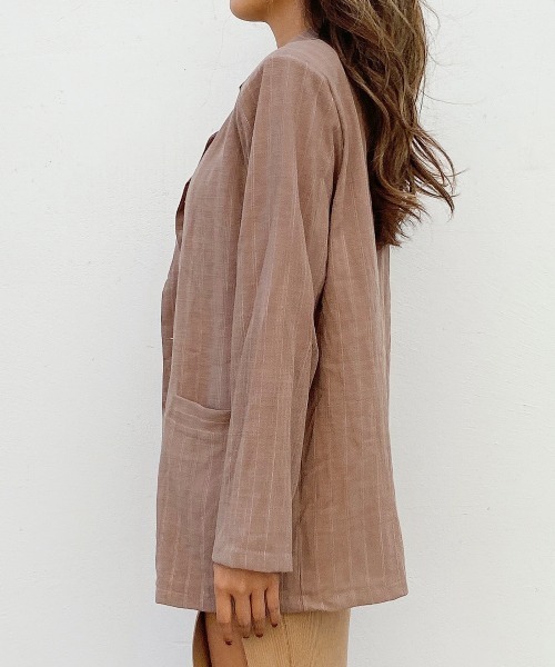 esutoreja(エストレジャ)の「ストライプジャケット(テーラードジャケット・レディース・ブラウン/オフホワイト・FREE)」の16枚目の写真