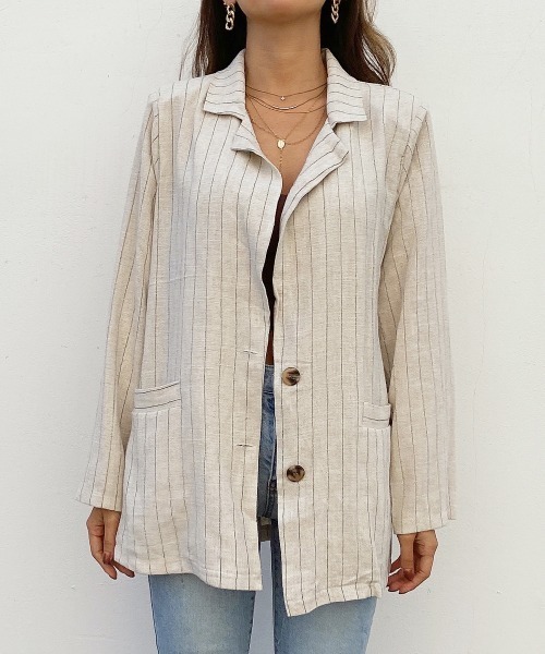 esutoreja(エストレジャ)の「ストライプジャケット(テーラードジャケット・レディース・ブラウン/オフホワイト・FREE)」の19枚目の写真