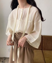 lawgy | neck string sheer blouse(シャツ/ブラウス)