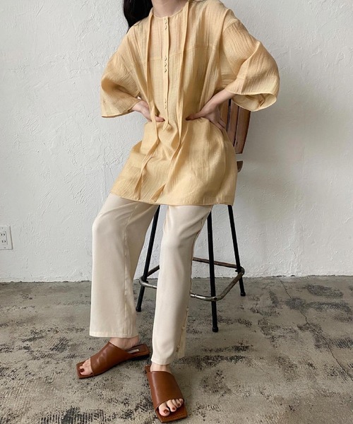 lawgy(ラウジー)の「neck string sheer blouse(シャツ/ブラウス・レディース・ホワイト/イエロー系/ブラウン・FREE)」の12枚目の写真