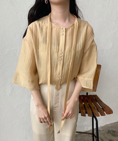 シャツ/ブラウス(長袖/七分) TODAYFUL - lawgy original 2way sheer blouse lawgy（ラウジー）の「neck string sheer blouse（シャツ