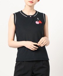 <LADIES>アルチビオゴルフウェア / アップリケ刺繍ノースリーブポロシャツ(トップス)