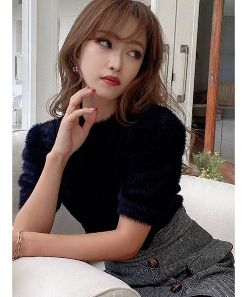 RESEXXY（リゼクシー）の「シャギーニットトップス（ニット/セーター・レディース・ホワイト/ブラック/ベージュ・FREE）」の2枚目の写真