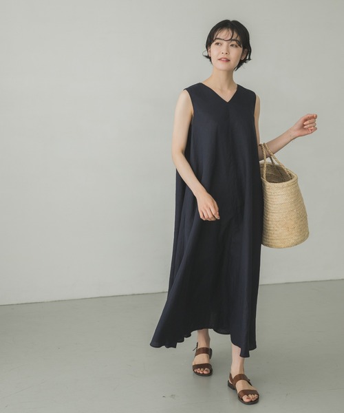 かぐれ（カグレ）の「リネンノースリーブAラインワンピース