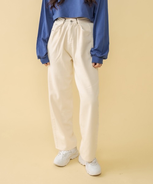 RASVOA(ラスボア)の「ホックタックカラーデニム(デニムパンツ・レディース・ブラック/グリーン/アイボリー・FREE)」の2枚目の写真