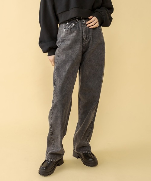 RASVOA(ラスボア)の「ホックタックカラーデニム(デニムパンツ・レディース・ブラック/グリーン/アイボリー・FREE)」の3枚目の写真