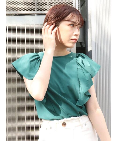 MURUA（ムルーア）の「オーバーラッフルブラウス（シャツ/ブラウス・レディース・ブラック/グリーン・FREE）」の6枚目の写真