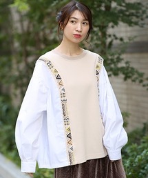 異素材コンビメヒコ刺繍プルオーバー