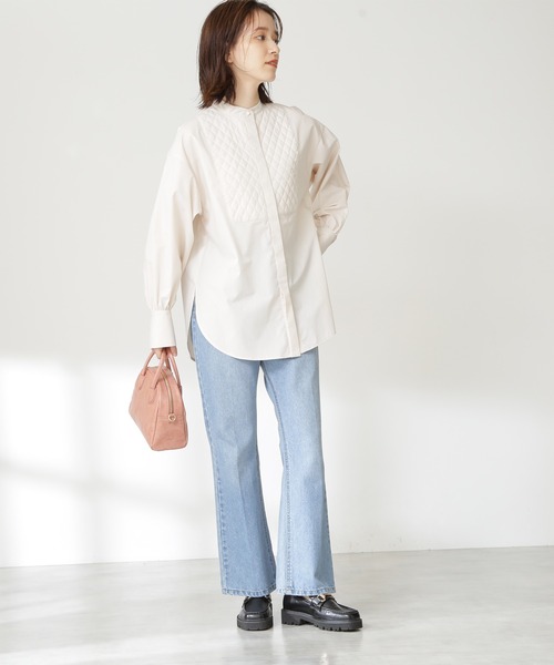 N.（N. Natural Beauty Basic）（エヌエヌナチュラルビューティーベーシック）の「◆キルティングビブチュニックブラウス（シャツ/ブラウス・レディース・ブラウン系その他/クリーム/グリーン・MEDIUM）」の7枚目の写真