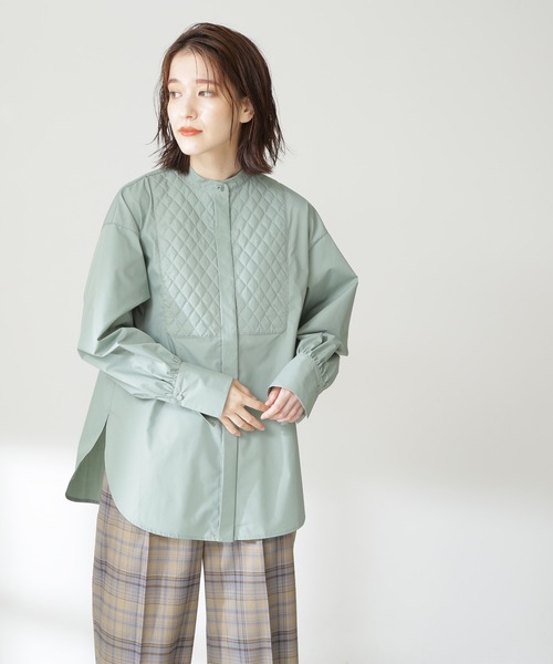 N.（N. Natural Beauty Basic）（エヌエヌナチュラルビューティーベーシック）の「◆キルティングビブチュニックブラウス（シャツ/ブラウス・レディース・ブラウン系その他/クリーム/グリーン・MEDIUM）」の5枚目の写真