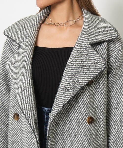 SPIRALGIRL（スパイラルガール）の「ヘリンボーンダブルボタンコート（トレンチコート・レディース・グレー/ベージュ・FREE）」の9枚目の写真