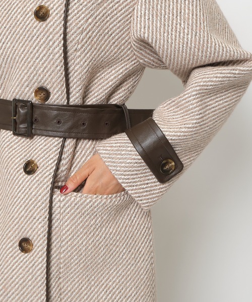 SPIRALGIRL（スパイラルガール）の「ヘリンボーンダブルボタンコート（トレンチコート・レディース・グレー/ベージュ・FREE）」の22枚目の写真