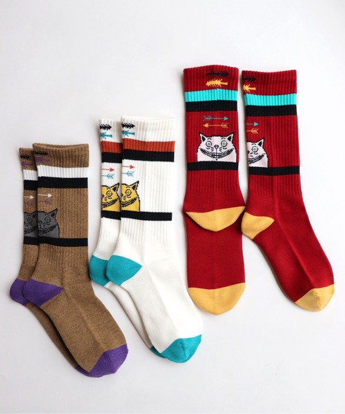 AlexanderLeeChang(アレキサンダーリーチャン)の「AlexanderLeeChang アレキサンダーリーチャン / YOSHI47 SOCKS 猫柄ジャガードソックス 靴下 / AC052129(ソックス/靴下・メンズ・レッド/ブラウン/ホワイト・ONE SIZE)」の14枚目の写真
