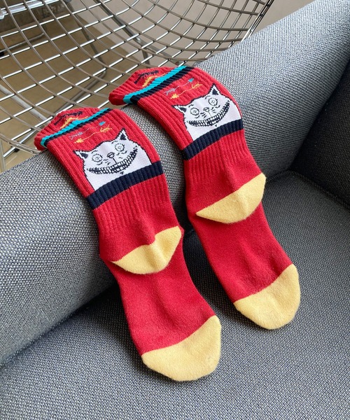 AlexanderLeeChang(アレキサンダーリーチャン)の「AlexanderLeeChang アレキサンダーリーチャン / YOSHI47 SOCKS 猫柄ジャガードソックス 靴下 / AC052129(ソックス/靴下・メンズ・レッド/ブラウン/ホワイト・ONE SIZE)」の4枚目の写真